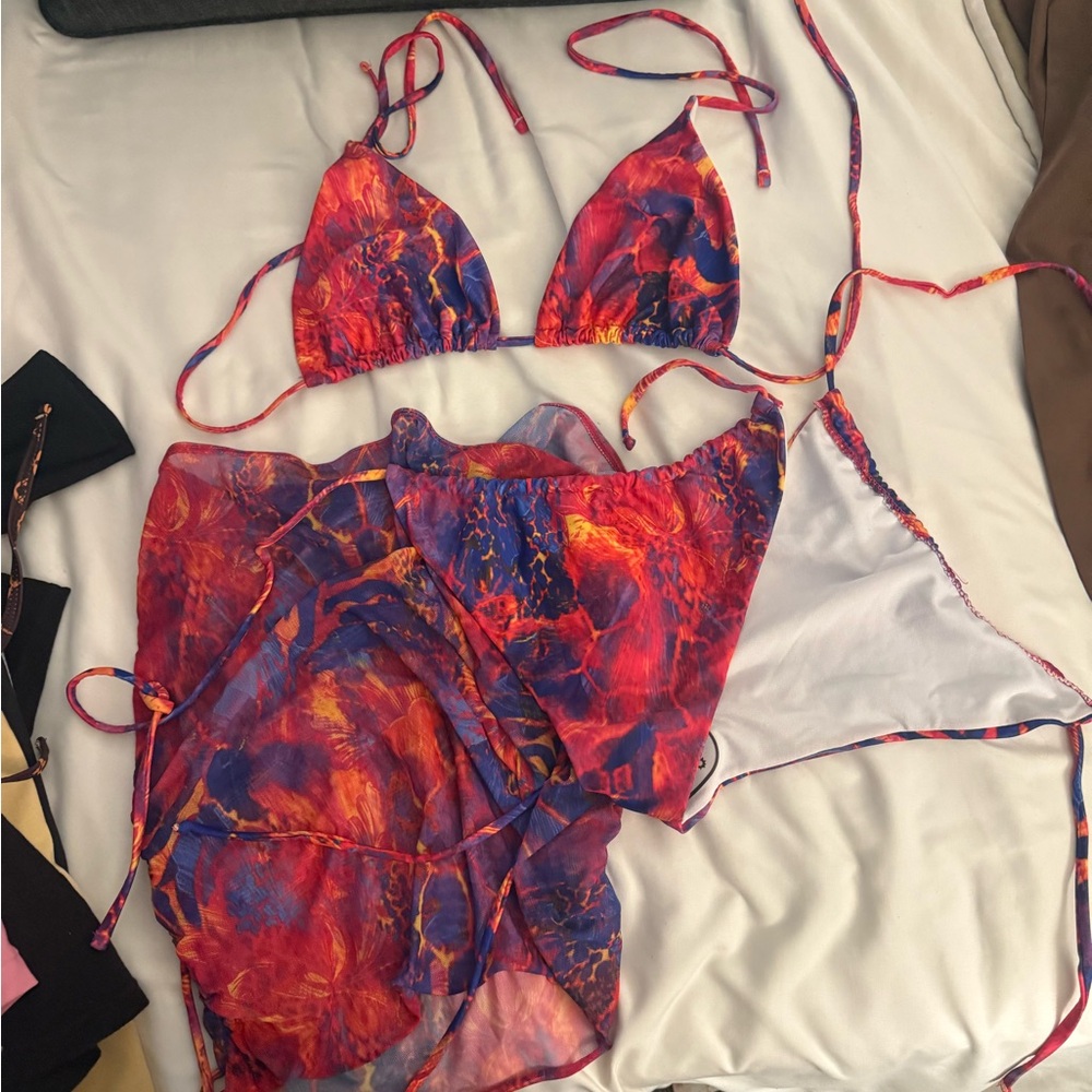 Vibrant Multicolor Bikini Set with Cover-Up